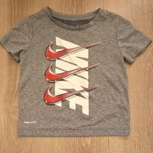 Nike Kids Gray Tee with Red Swoosh Design